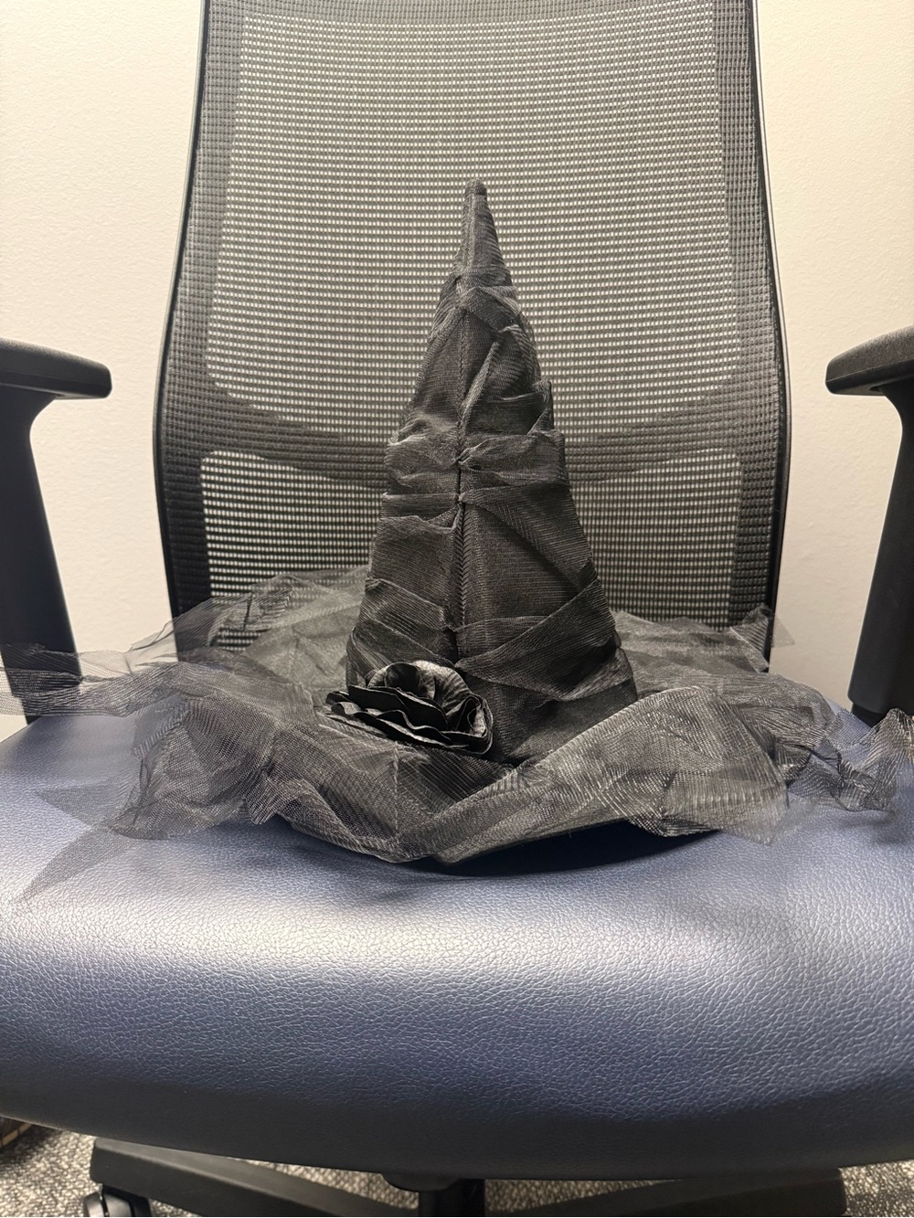 Black Witch Hat with Tulle Trim